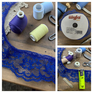 Vintage 1980's Wyla Laces Spool Roll Lace Trim Royal Blue 1" Sewing 2 Yards